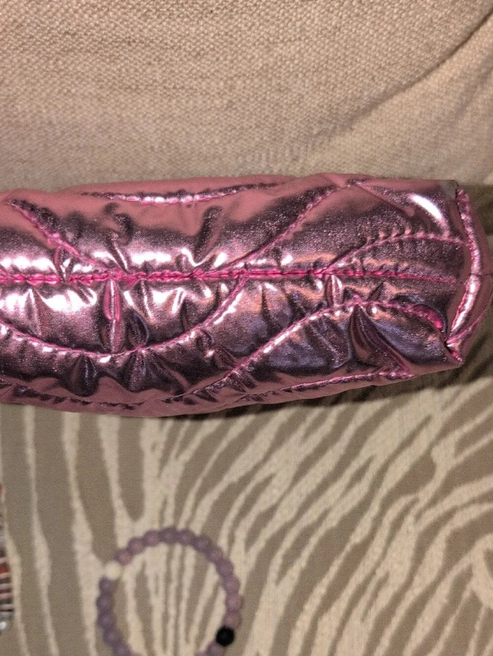 Metallic Pink Quilted Wristlet Pouch With Headband And 2 Kids Bracelets